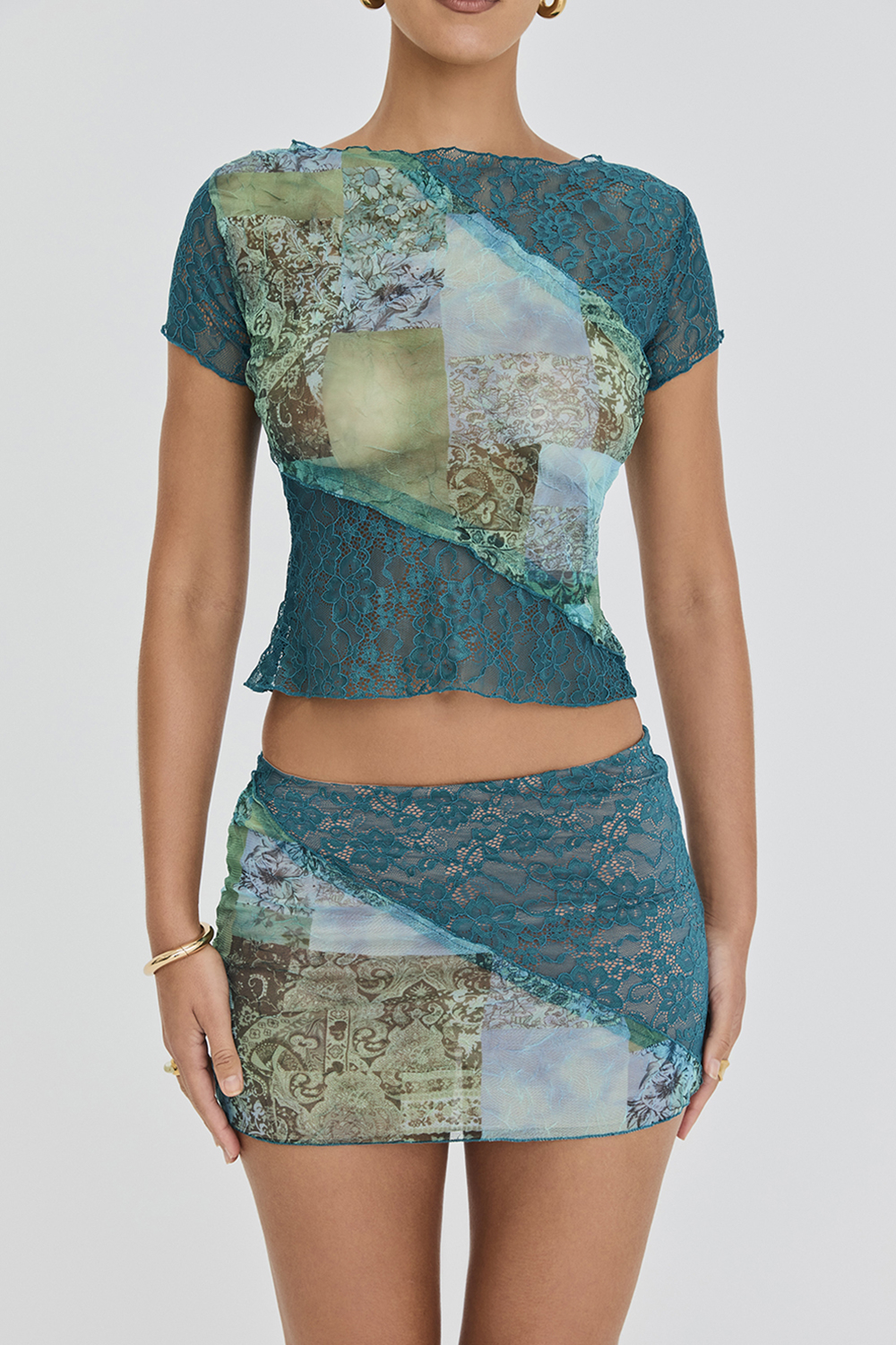 Mistress Rocks Ocean Teal Panelled Mini Skirt - SALE - luluinthesky