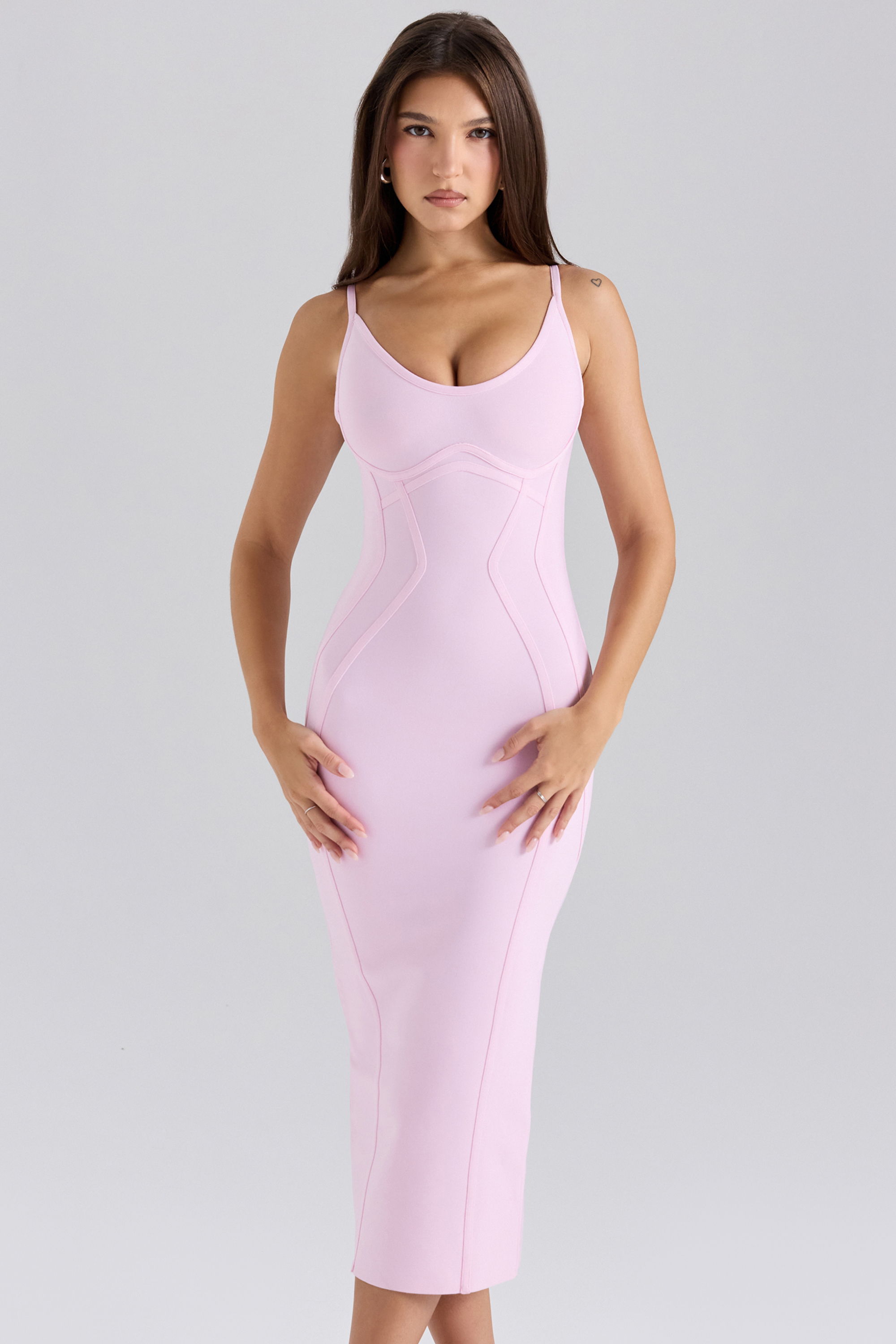 The Hourglass Baby Pink Midi Bandage Dress - luluinthesky
