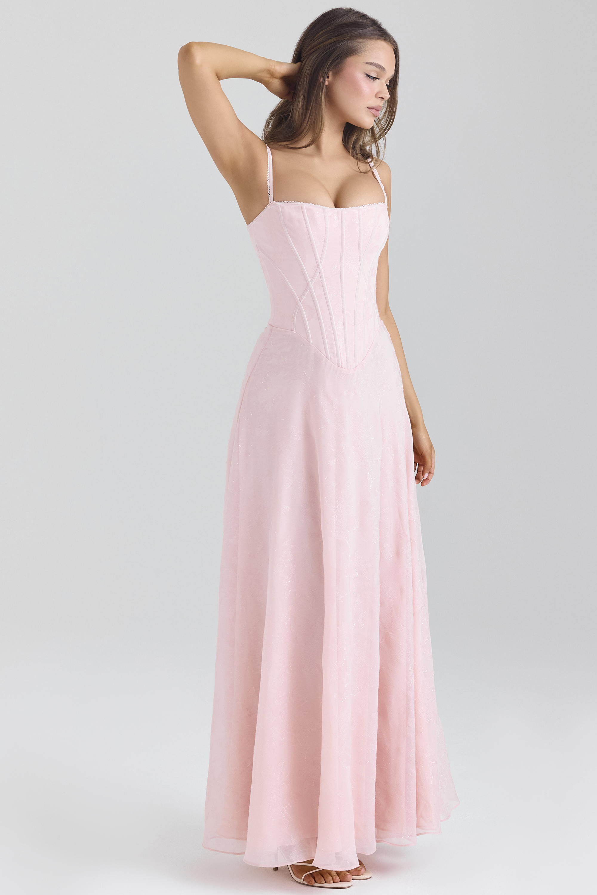 Esme Blush Pink Lurex Chiffon Maxi Dress - luluinthesky