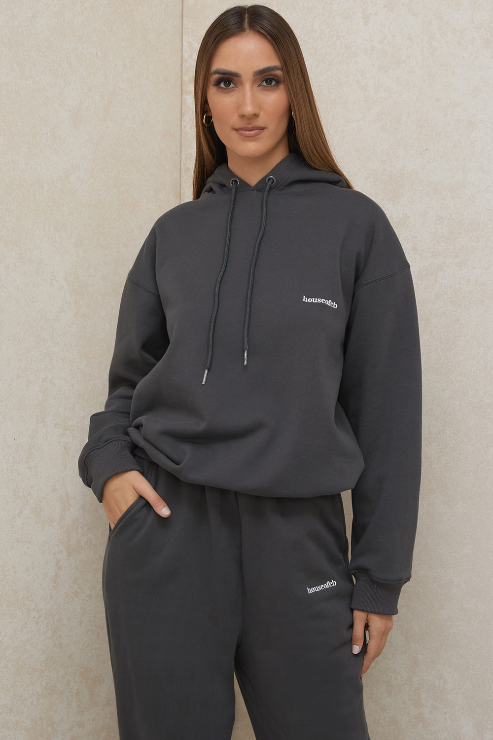 Halo Charcoal Cotton Fleece-Back Oversized Hoodie - luluinthesky