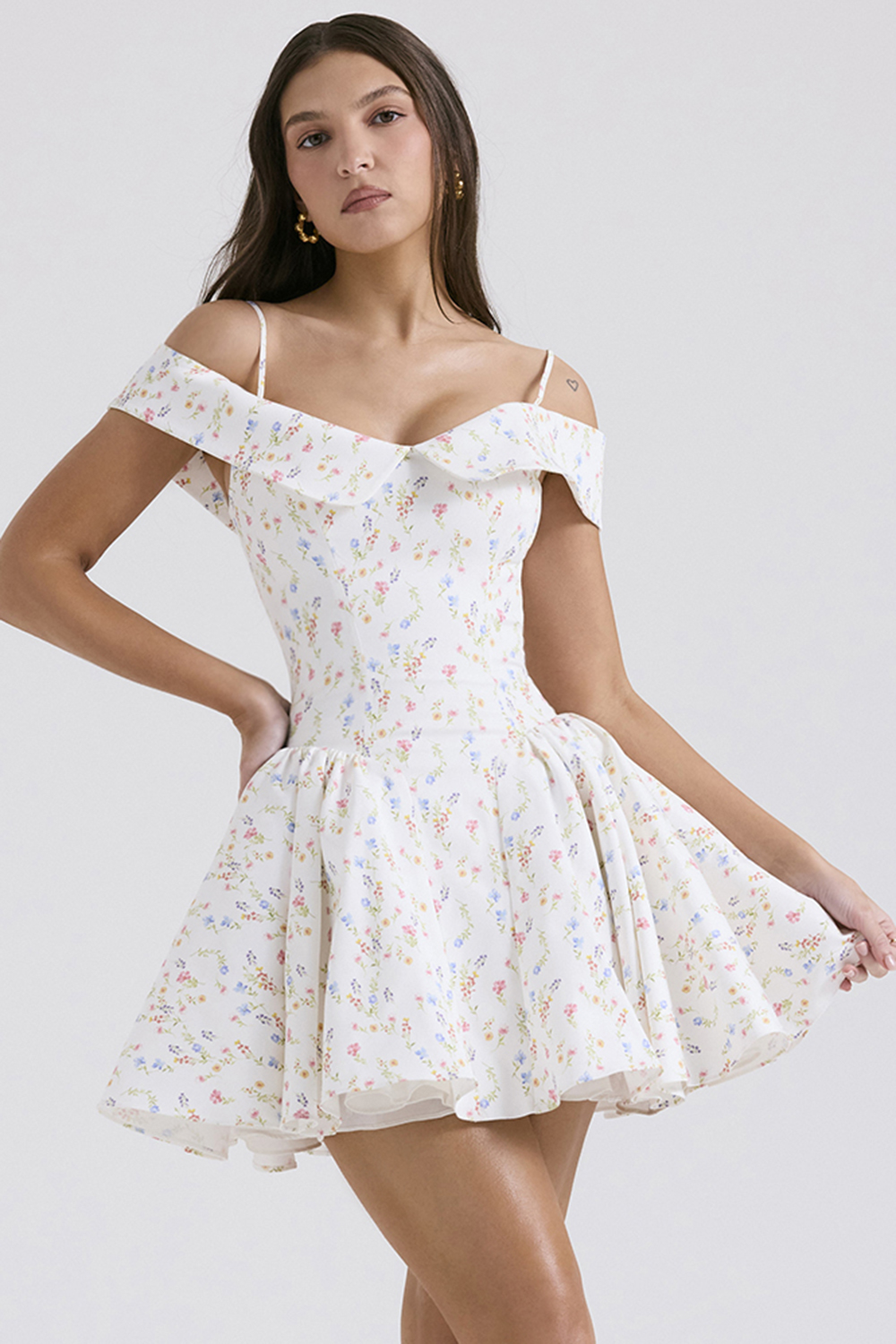 Elida White Posy Print Corset Mini Dress - luluinthesky