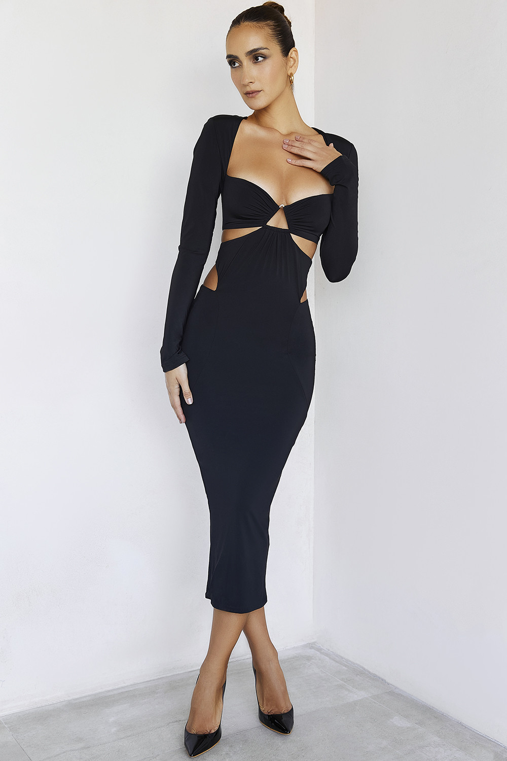 Next to MeMistress Rocks  Black Jersey Cutout Midi Dress - SALE - luluinthesky
