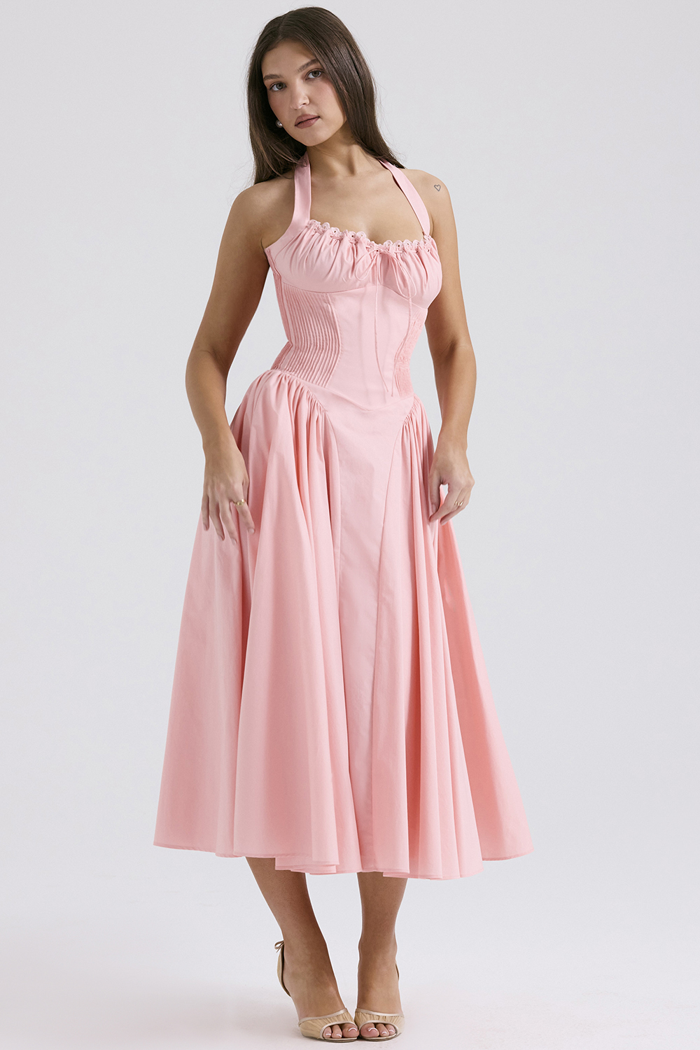 Adabella Rose Pink Cotton Halter Midi Sundress - luluinthesky