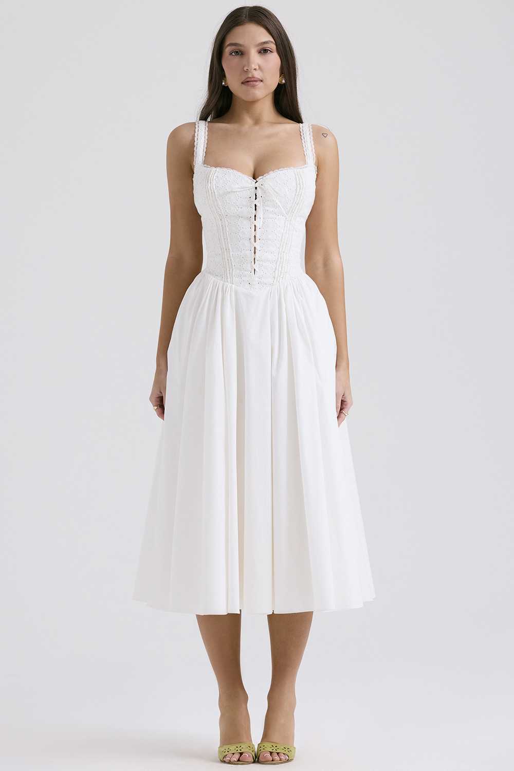 Milia White Broderie Anglais & Cotton Midi Dress - luluinthesky