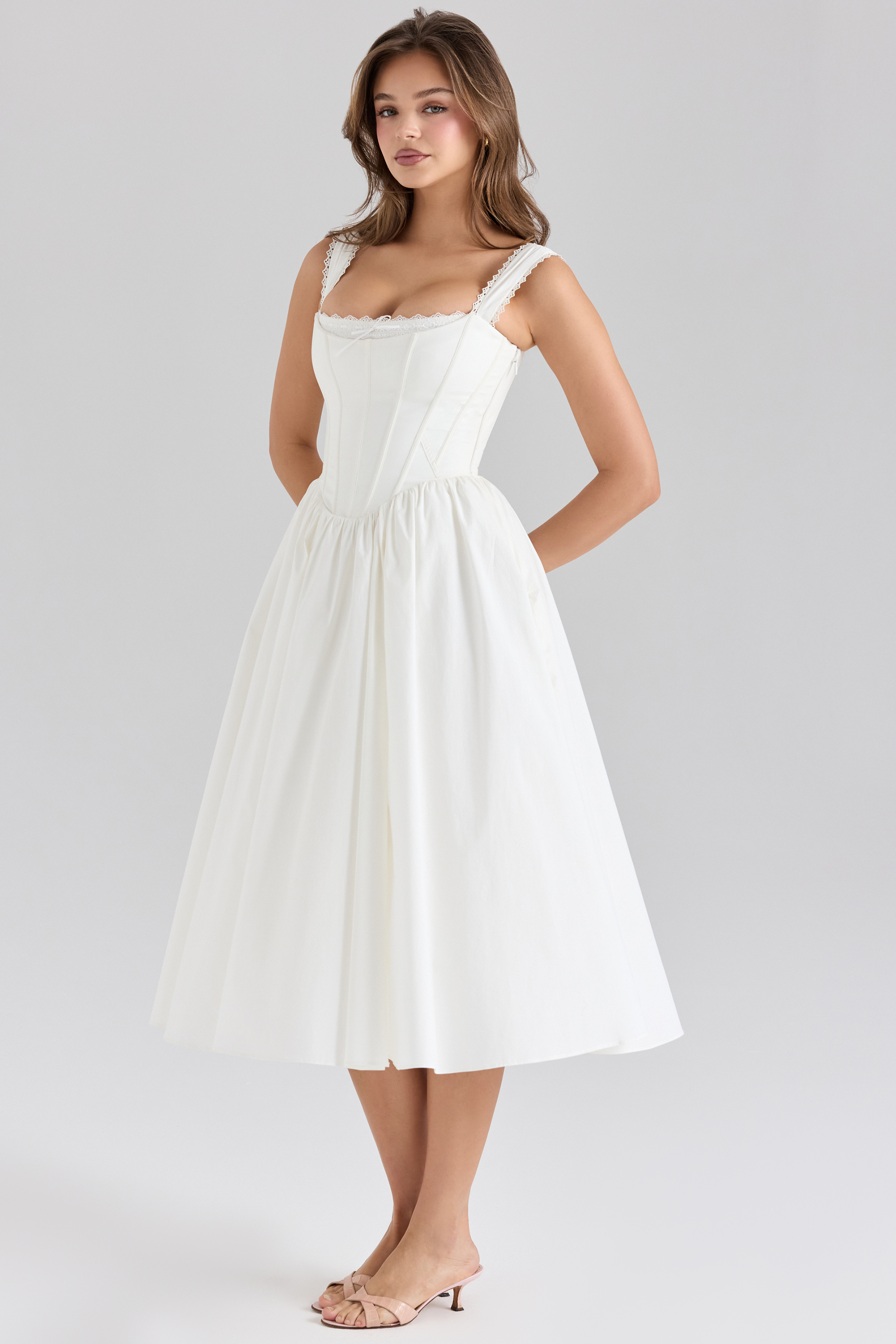 Amara White Stretch Cotton Corset Midi Dress - luluinthesky