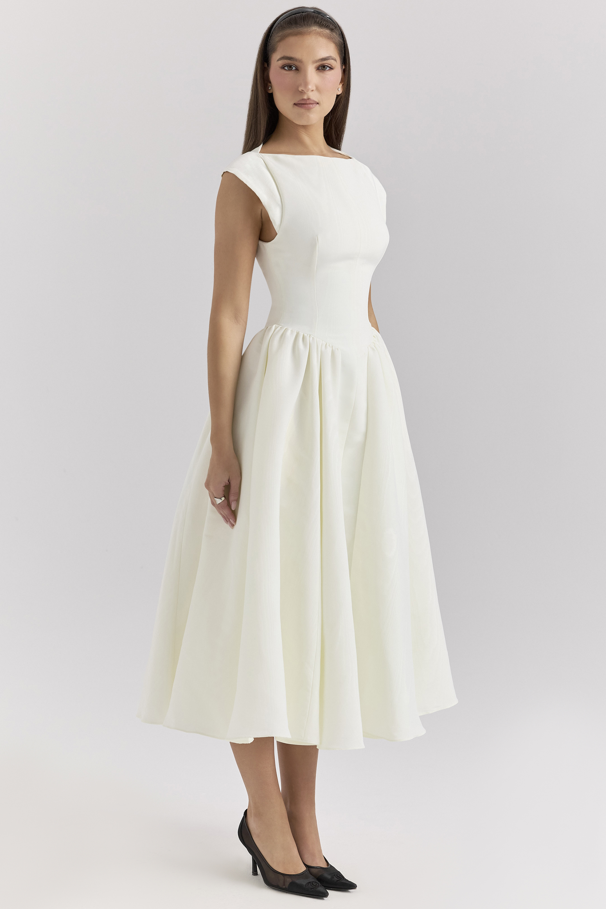 Debutante Ivory Moire Satin Midi Dress - luluinthesky