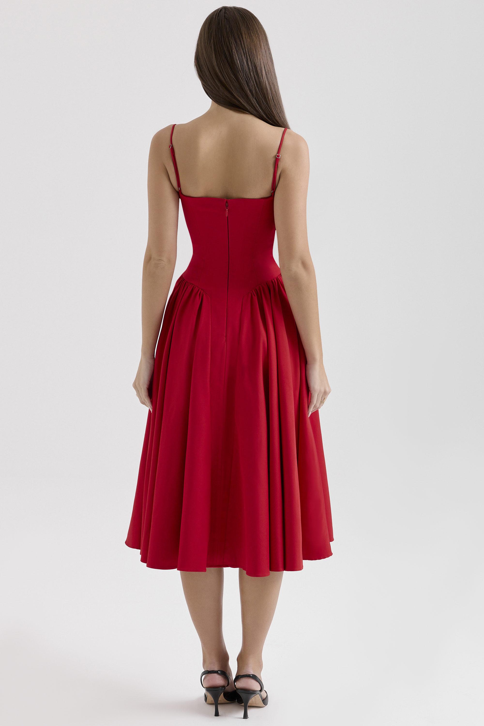 Samaria Red Gathered Midi Dress - luluinthesky