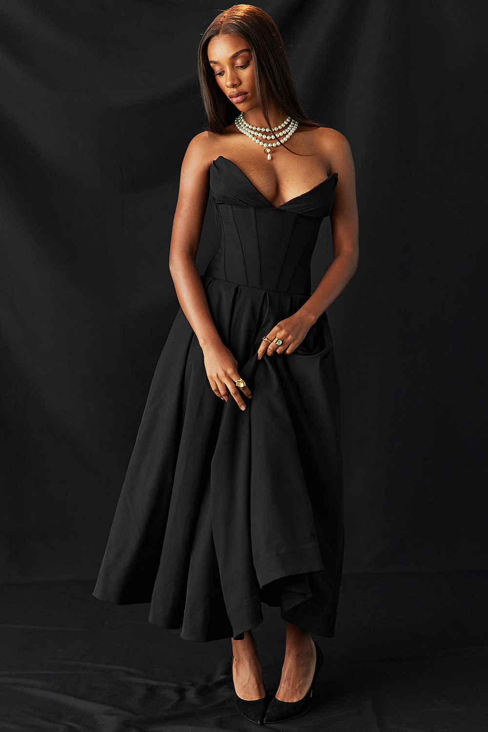 Lady Black Strapless Midi Dress - luluinthesky