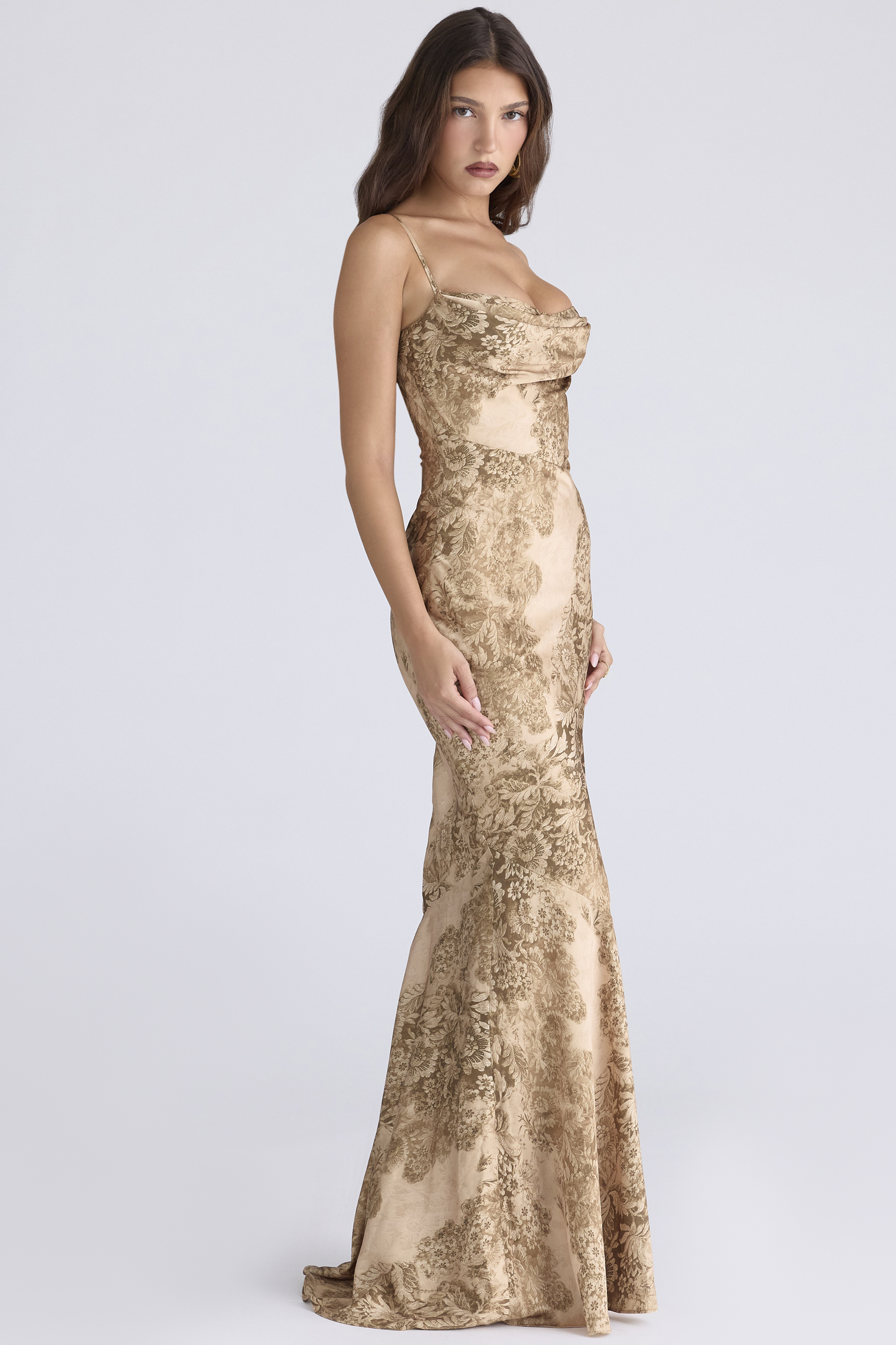 Nalani Gold Patterned Satin Maxi Dress - Limited Edition - luluinthesky