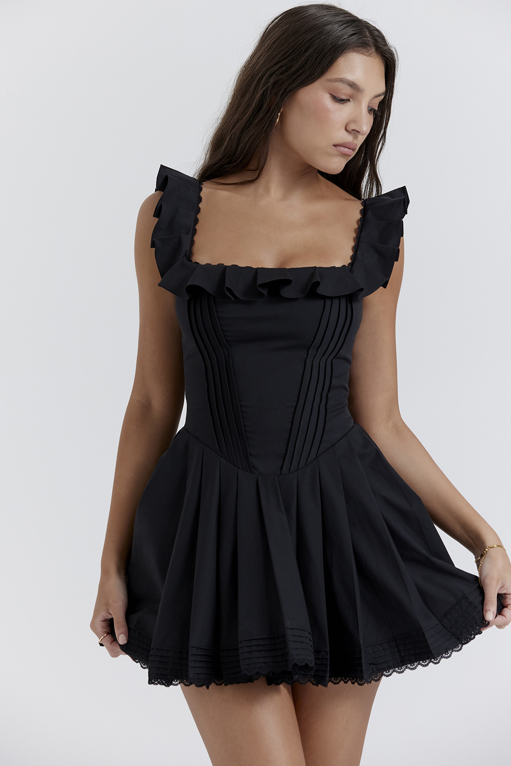Jemima Black Pin Tuck Pleated Dress - luluinthesky