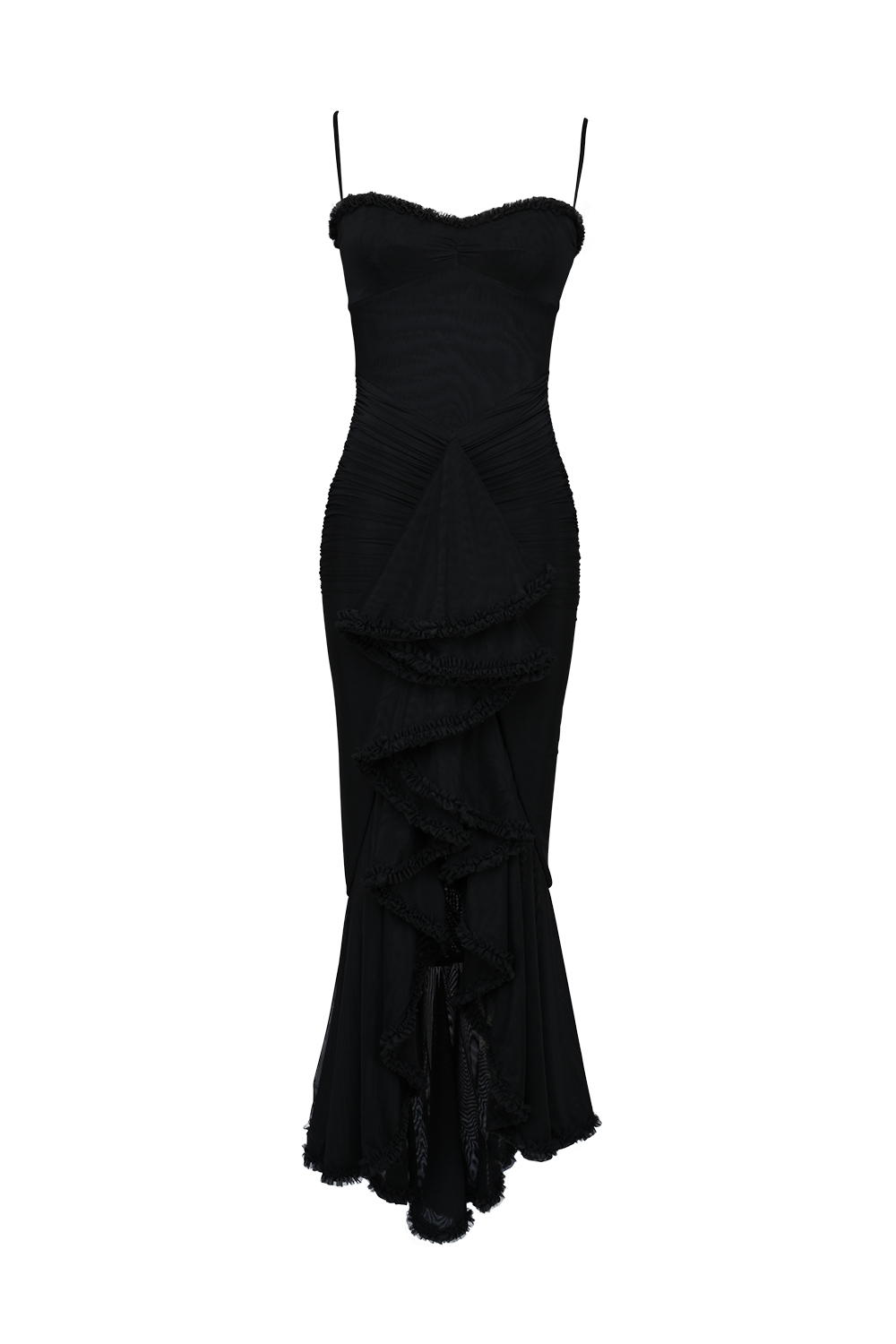 Gabbi Black Mesh Ruffled Front Gown - luluinthesky