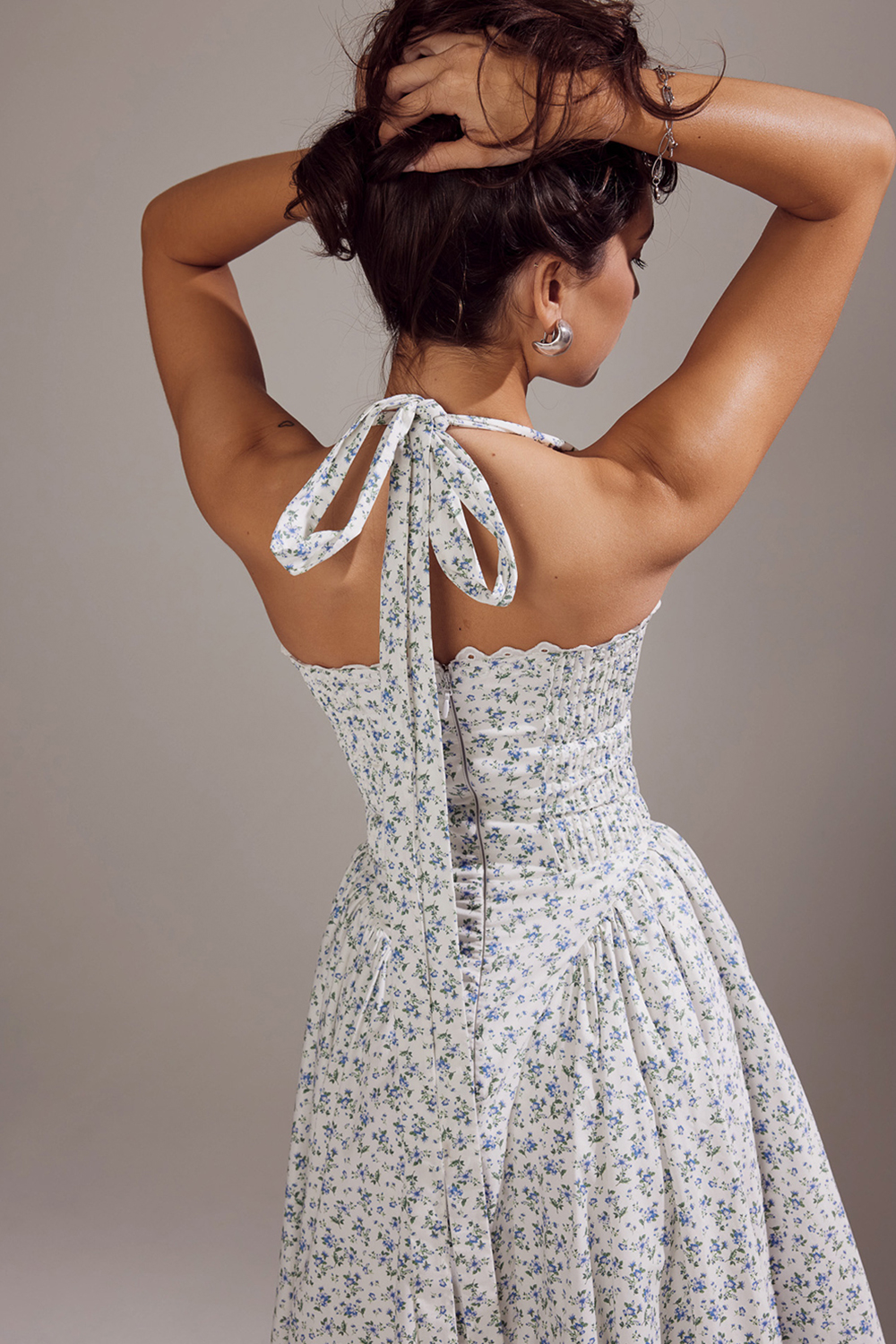 Adabella White Bluebell Print Cotton Halter Sundress - luluinthesky