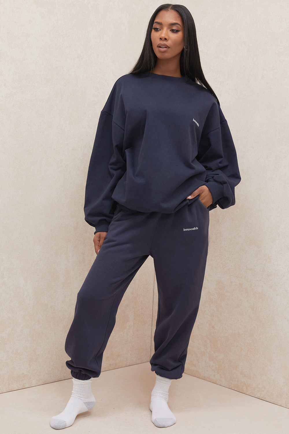 Sky Navy Fleece Back Jogging Trousers - luluinthesky