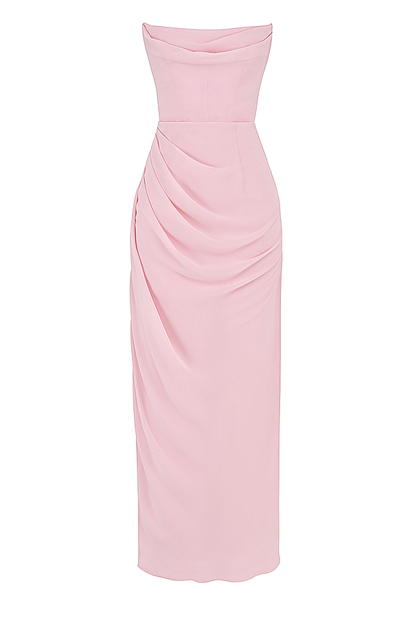Adrienne Pink Quartz Georgette Strapless Gown - luluinthesky