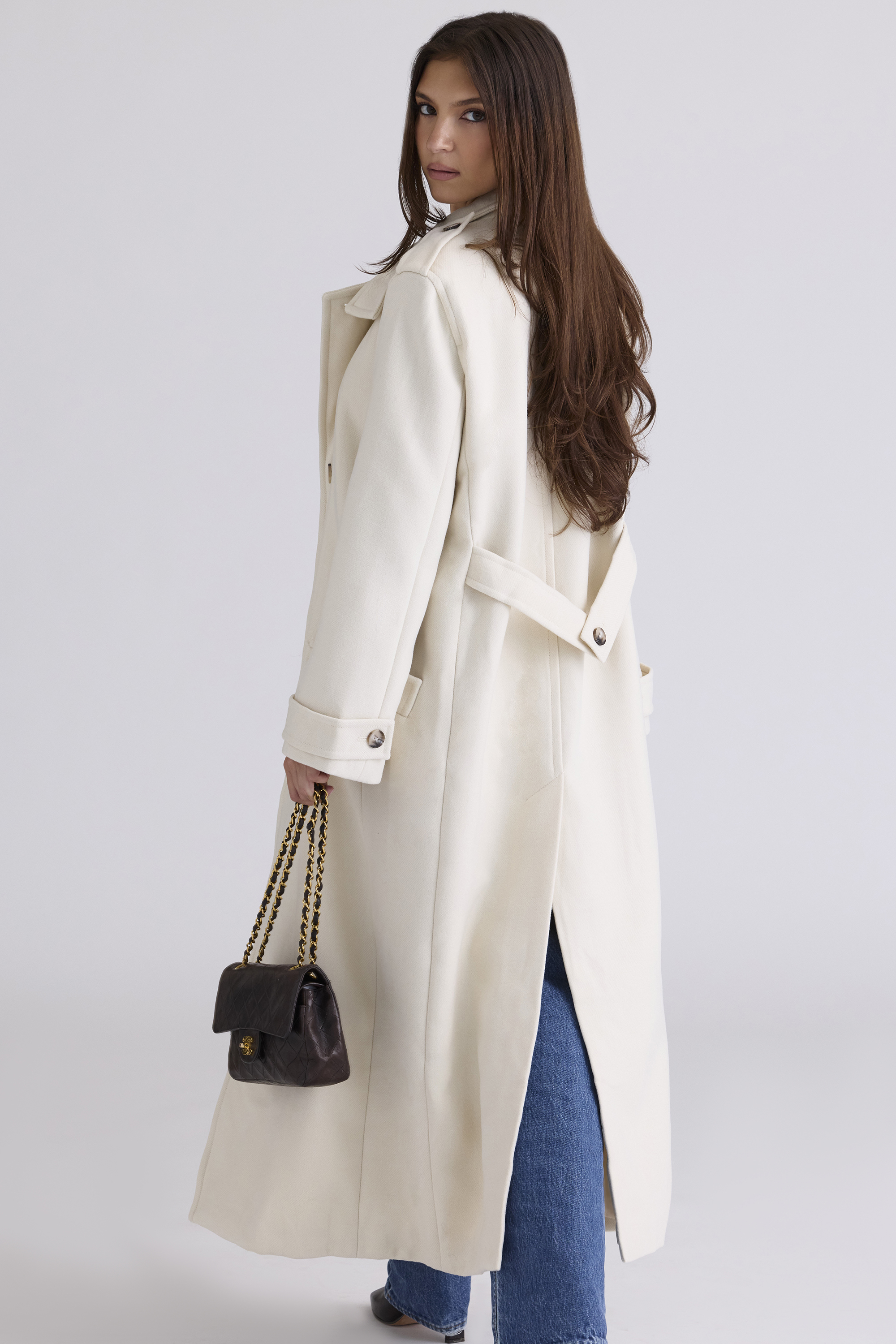 Sander Cream Double Breasted Funnel Neck Coat - luluinthesky