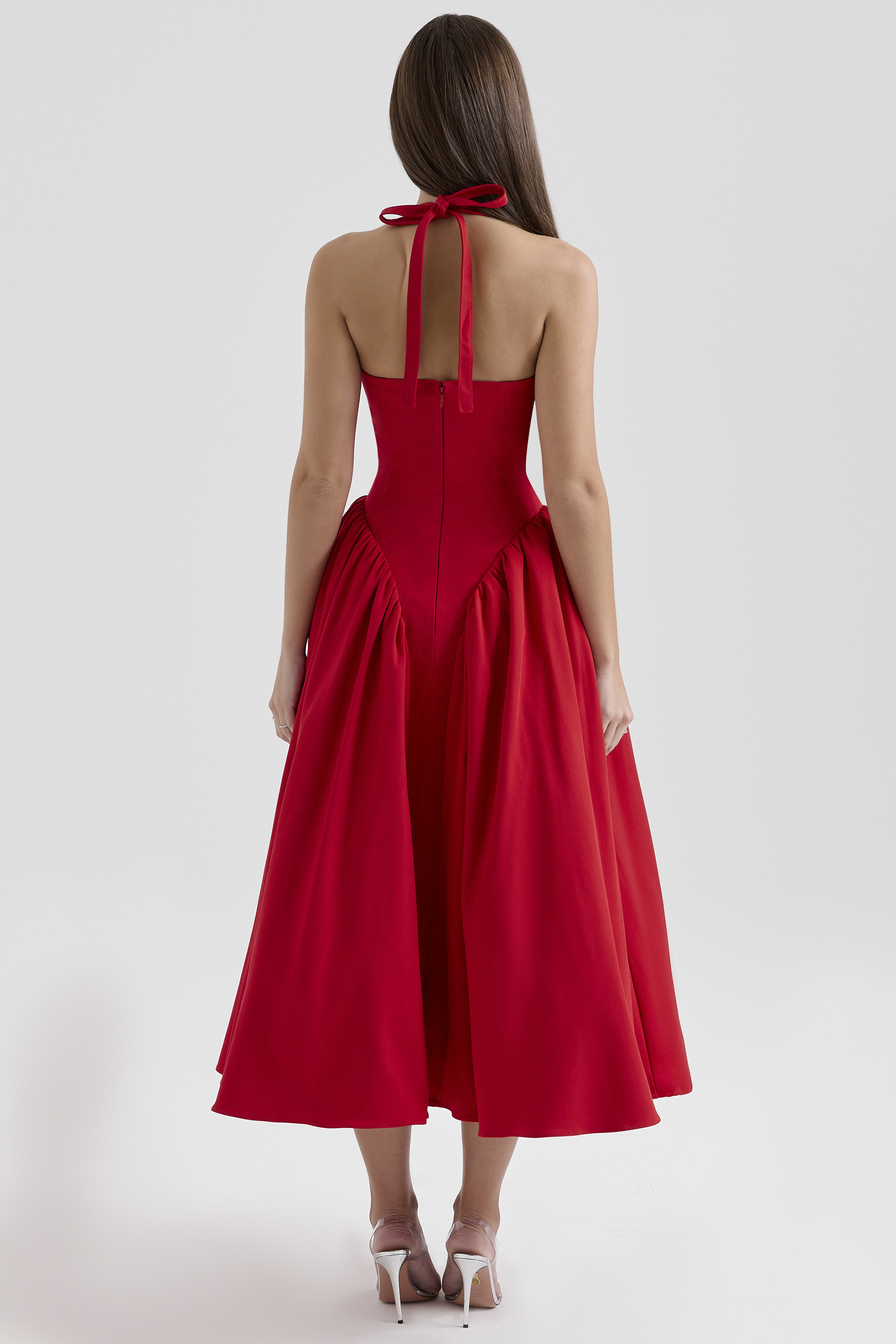 Marilyn Red Twill Halter Midi Dress - luluinthesky