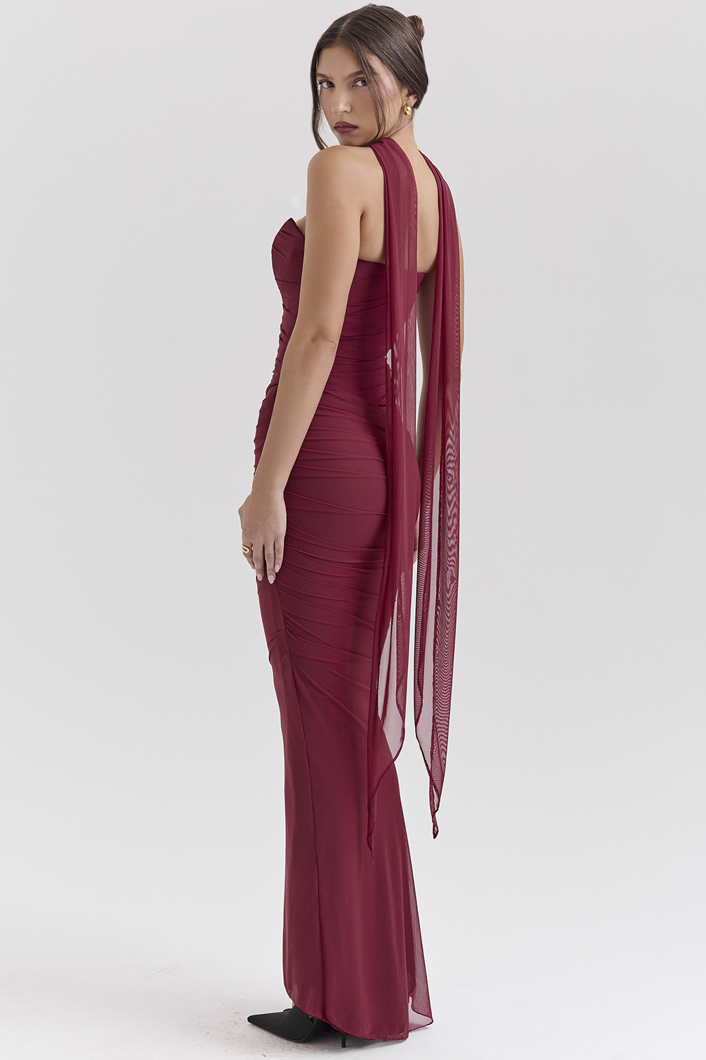 Hallie Cabernet Strapless Corset with Neck Scarf - luluinthesky