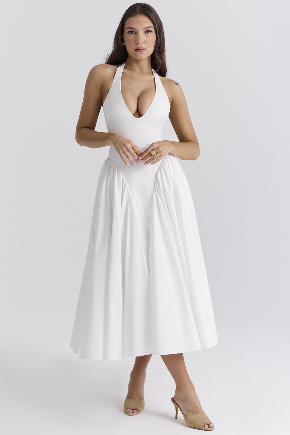 Marilyn White Cotton Halter Midi Sundress - luluinthesky