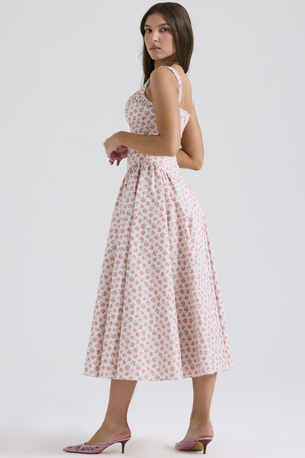 Dorothy White Rosebud Print Cotton Midi Sundress - luluinthesky