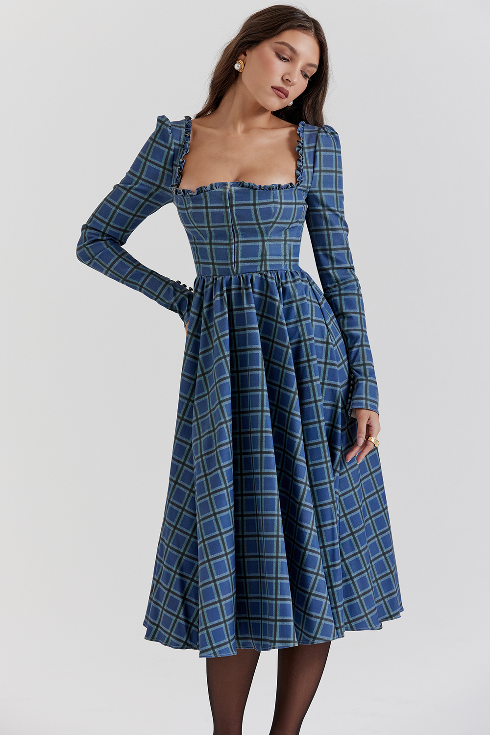 Delia Blue Tartan Midi Dress - luluinthesky
