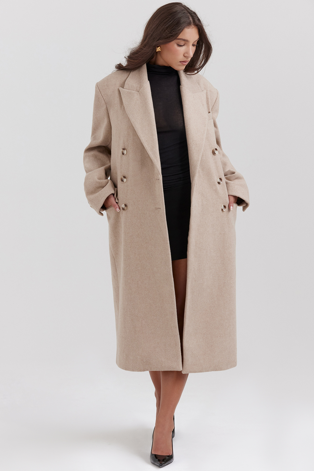 Carter Oatmeal Double Breasted Coat - luluinthesky
