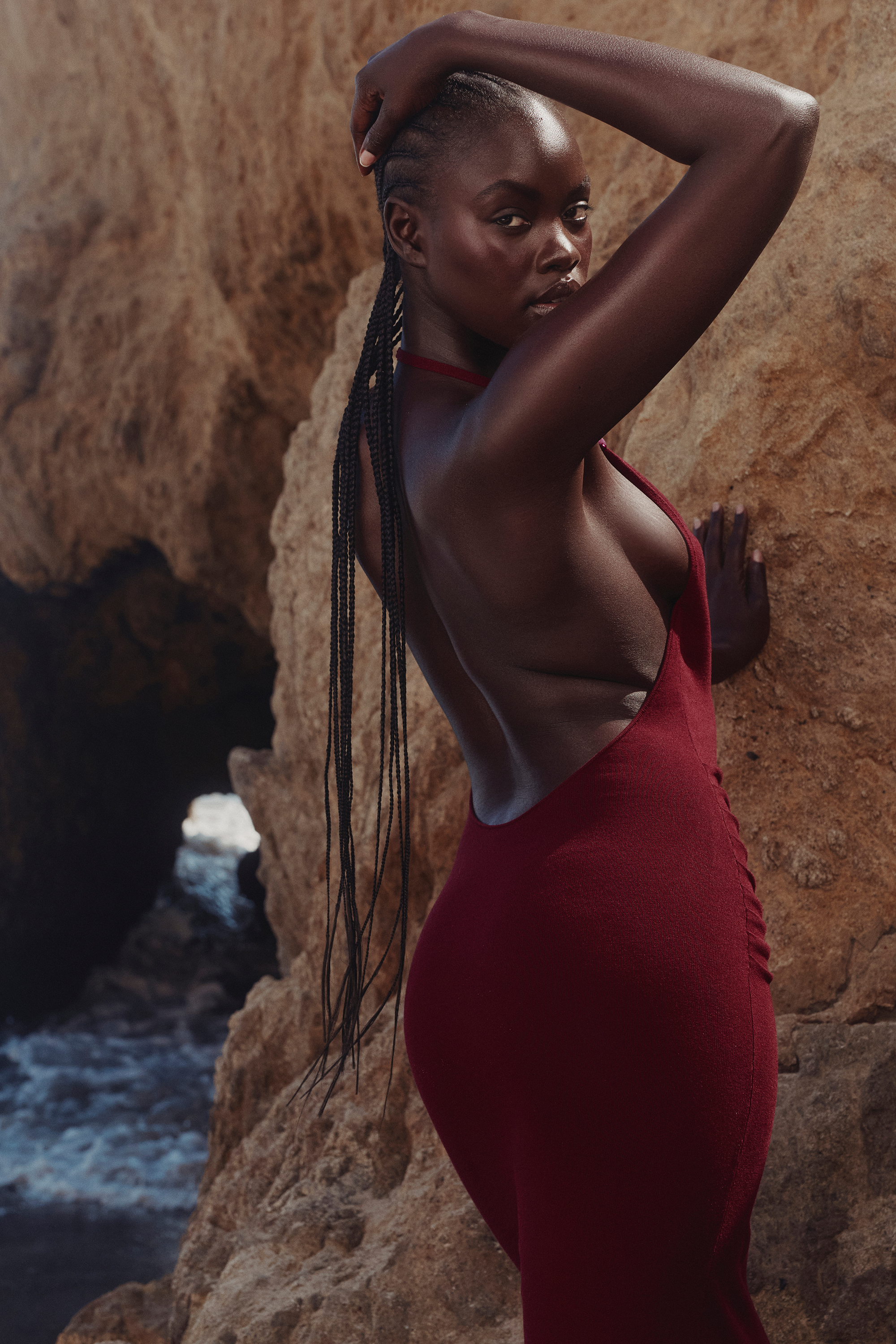 Thalina Wine Draped Halter Neck Maxi Dress - luluinthesky