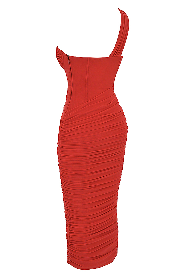 Valentina Scarlet Asymmetric Cutout Midi Dress - luluinthesky