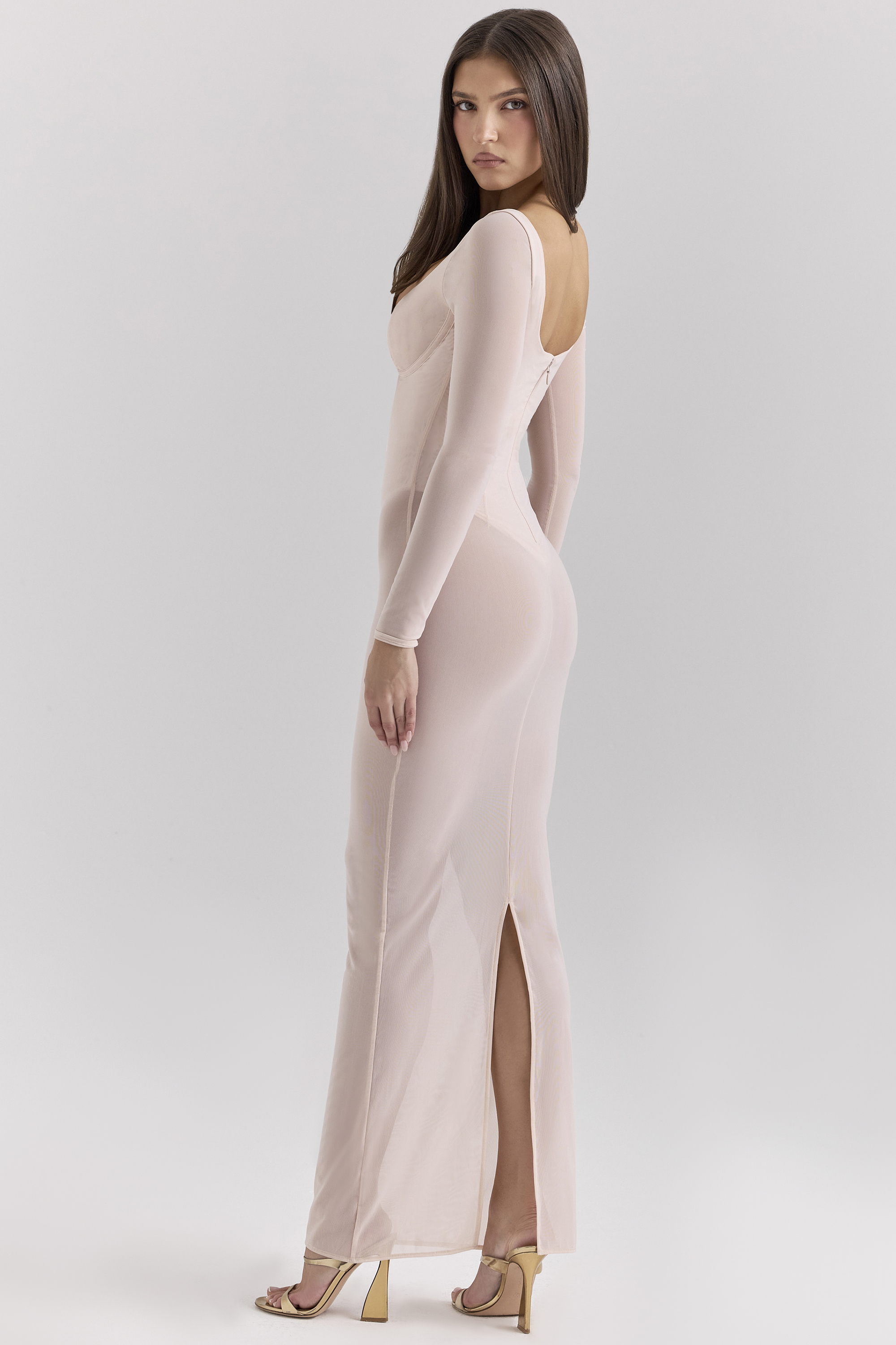 Everly Blush Mesh Maxi Dress with Bodysuit - luluinthesky