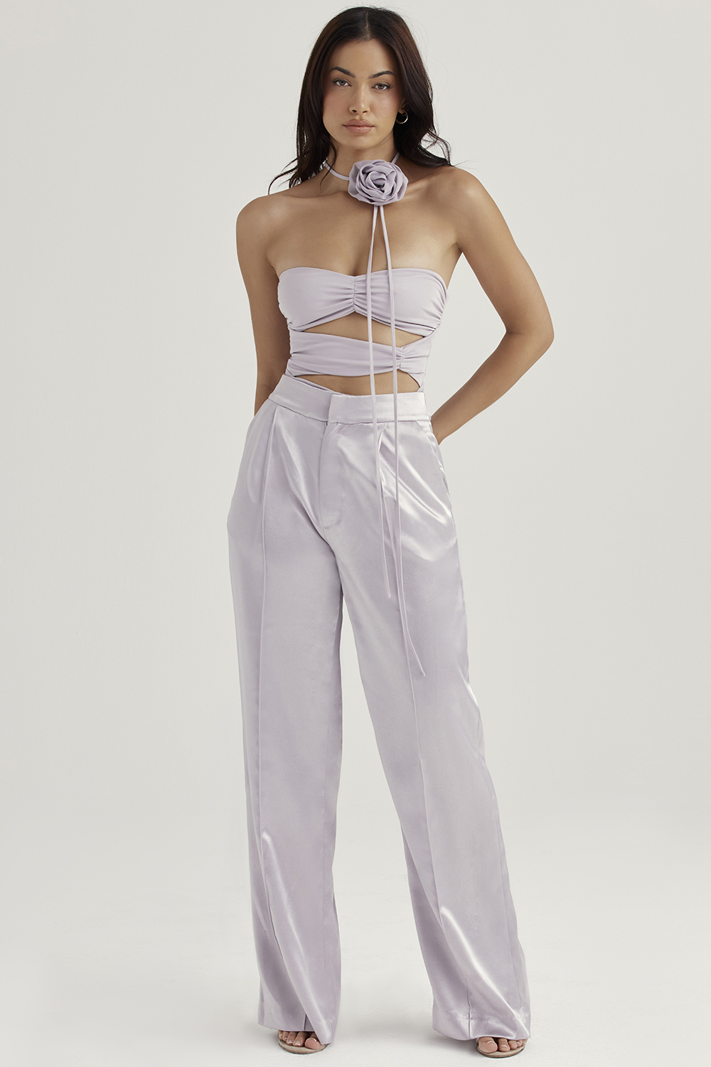 Alivia Grey Satin Trousers - luluinthesky