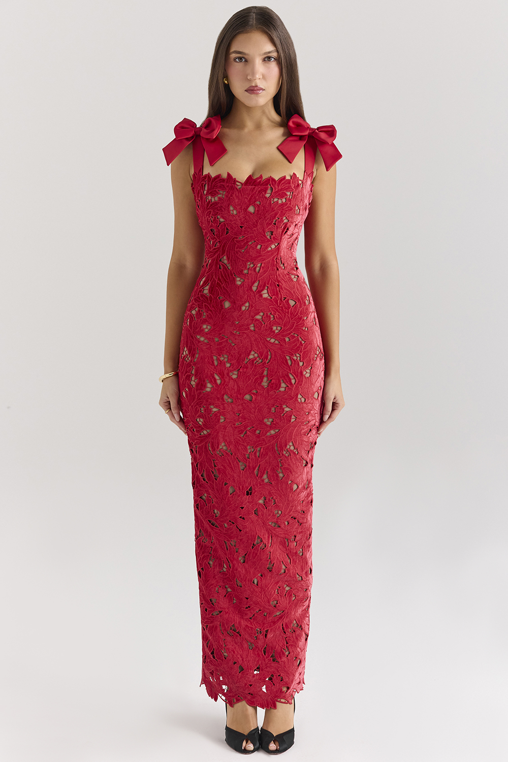 Tiff Holly Red Velvet Lace Maxi Dress - luluinthesky