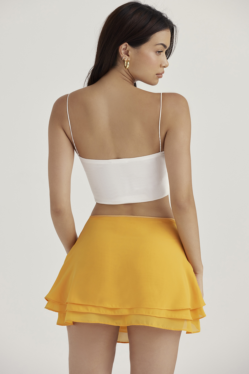 Clarice Tangerine Floaty Layered Mini Skirt - luluinthesky