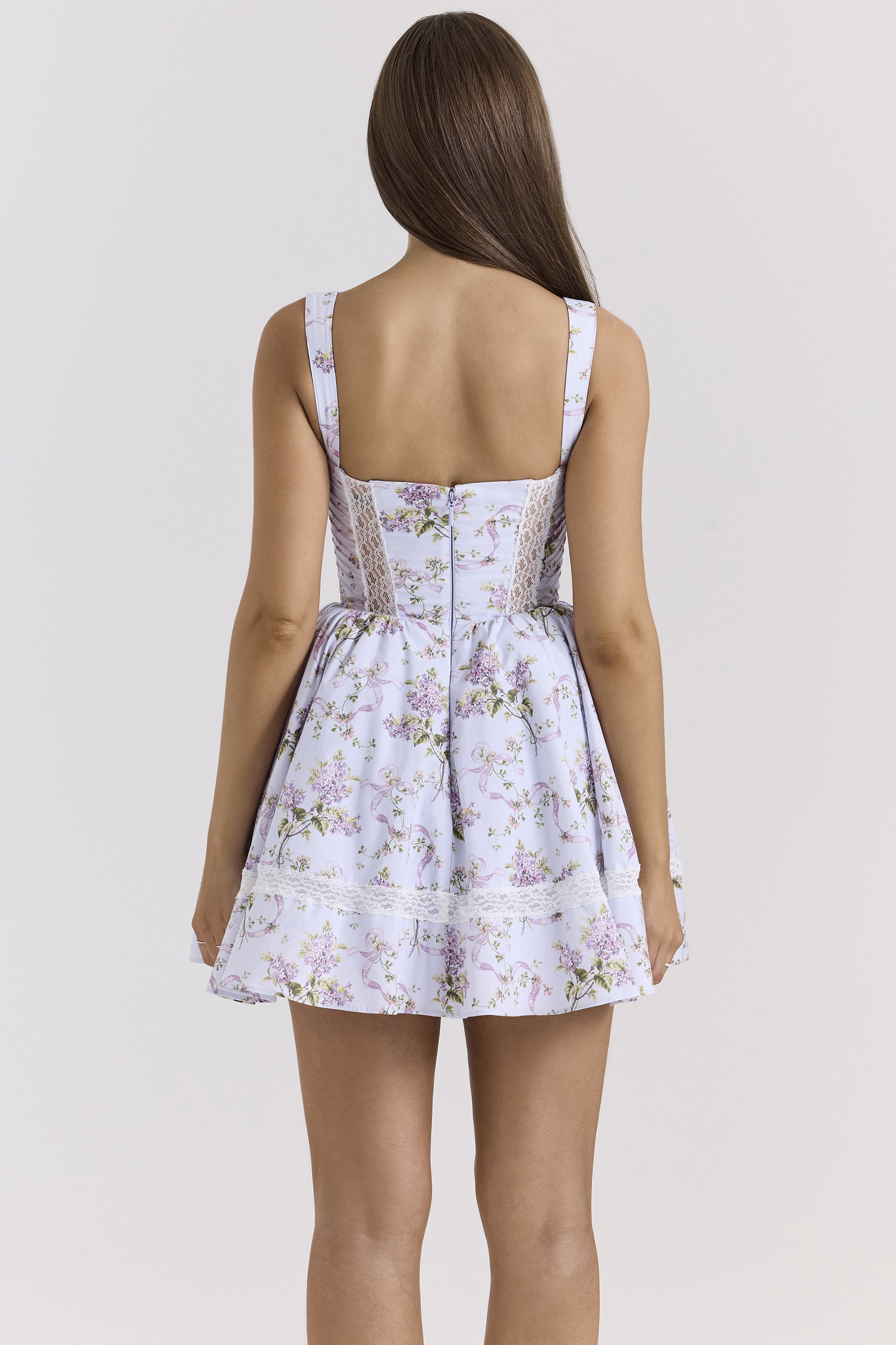 Kimmie Lilac Ribbon Print Cotton Mini Dress - luluinthesky