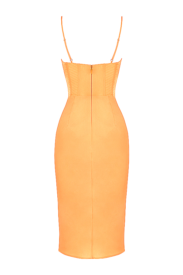 Myrna Tangerine Satin Corset Midi Dress - luluinthesky