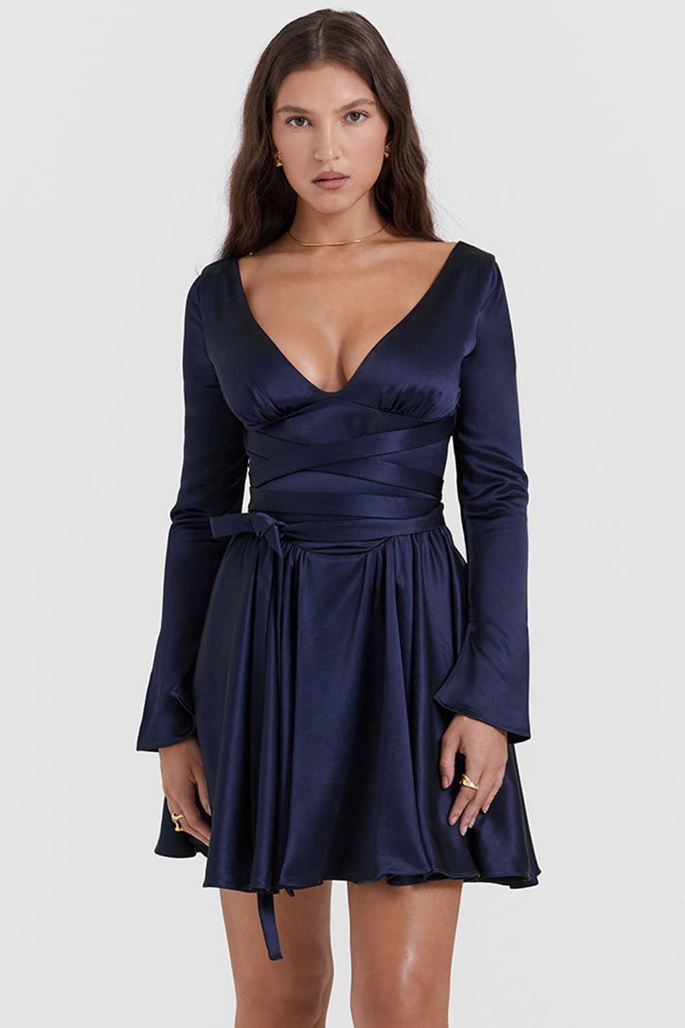 Dominique Navy Plunge Mini Dress - luluinthesky