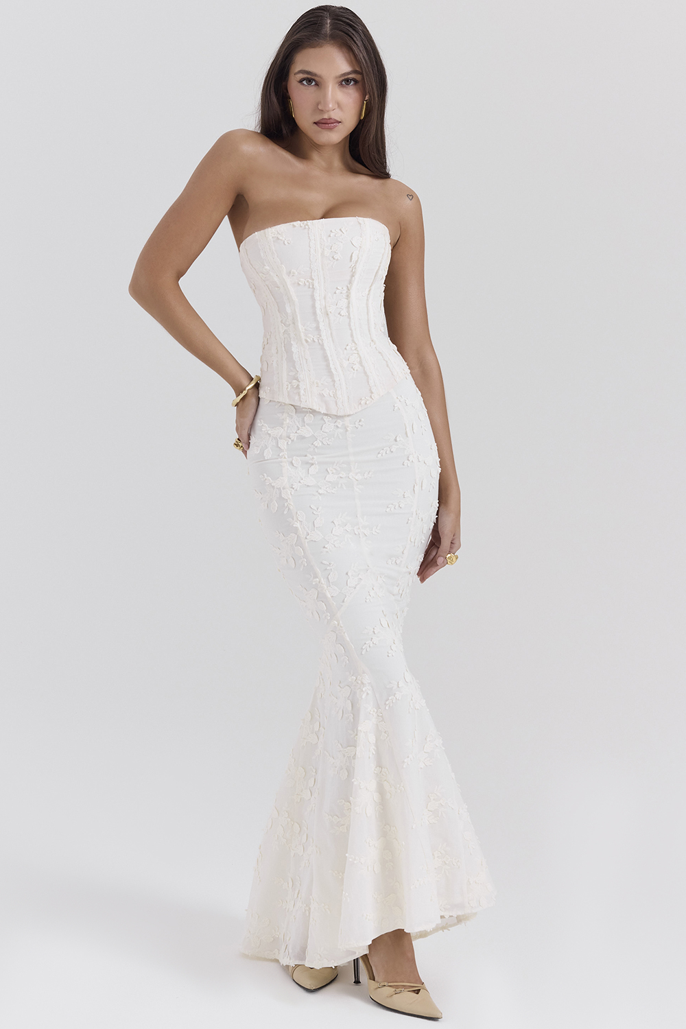 Veronica Vintage Ivory Embroidered Godet Maxi Skirt - luluinthesky