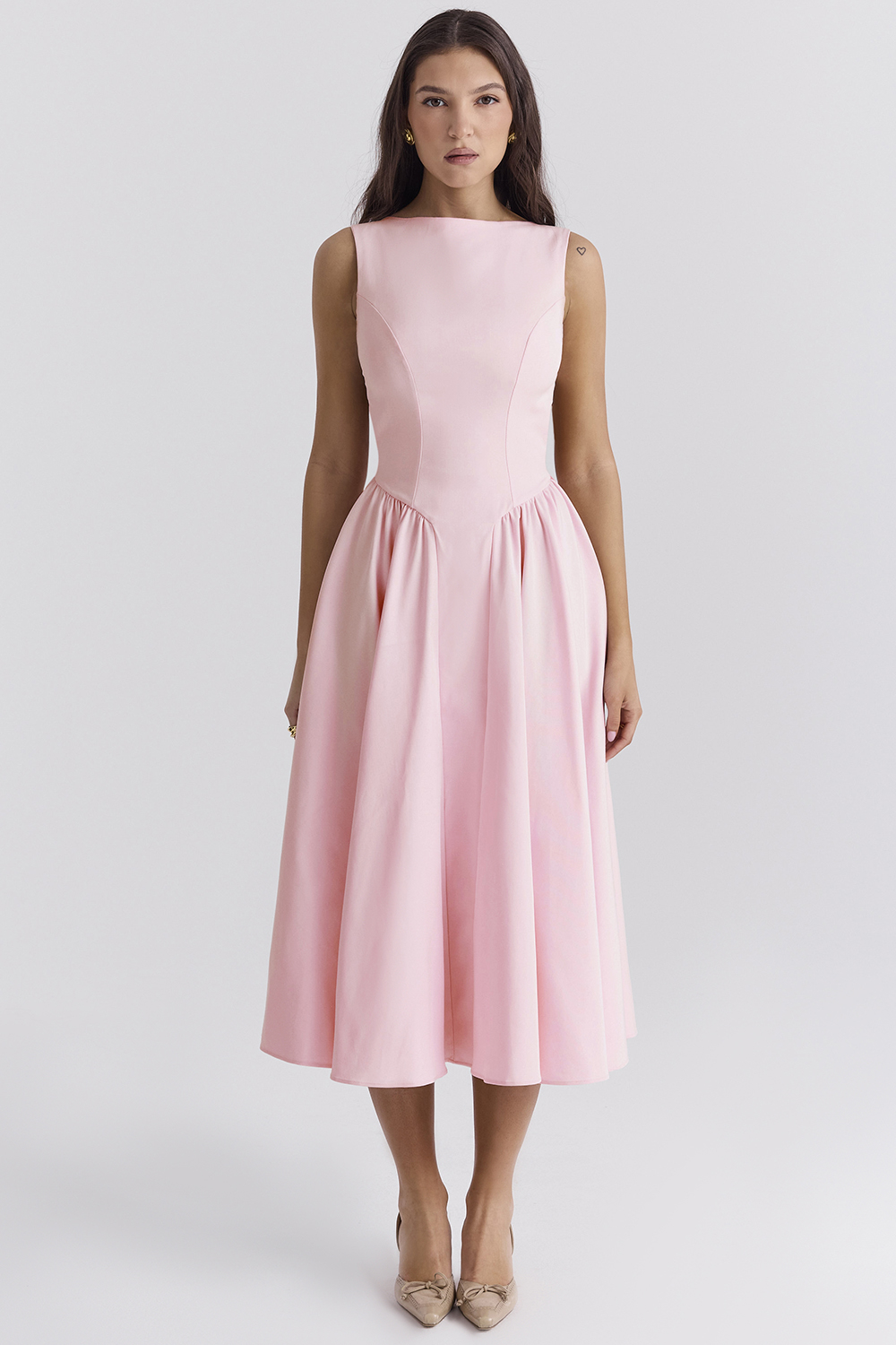 Cindy Ballerina Pink Twill Midi Sundress - luluinthesky
