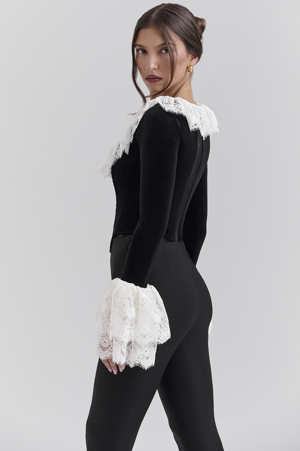 Jacinda Black Velvet Lace Trimmed Corset Top - SALE - luluinthesky