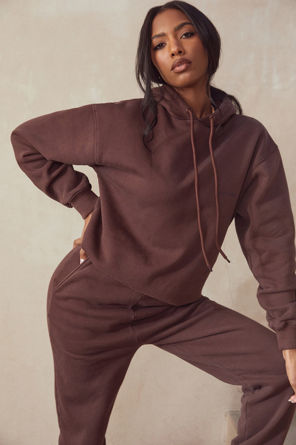 Halo Chocolate Cotton Fleece-Back Oversized Hoodie - luluinthesky