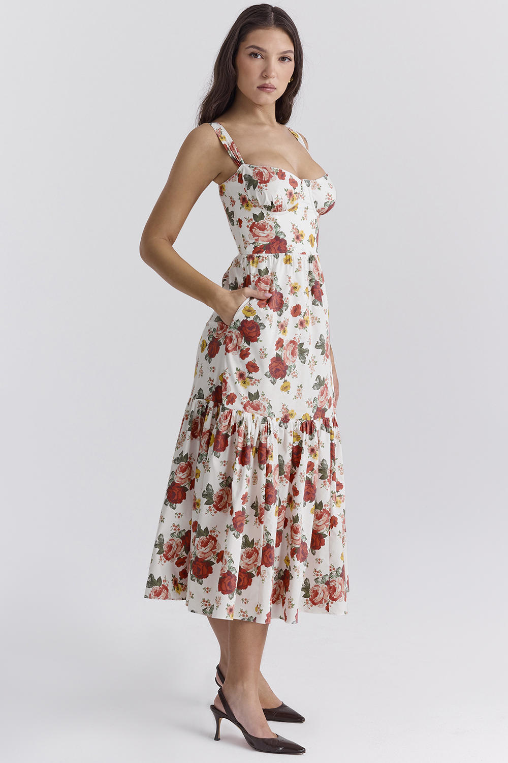 Elia Italian Rose Print Cotton Midi Sundress - luluinthesky