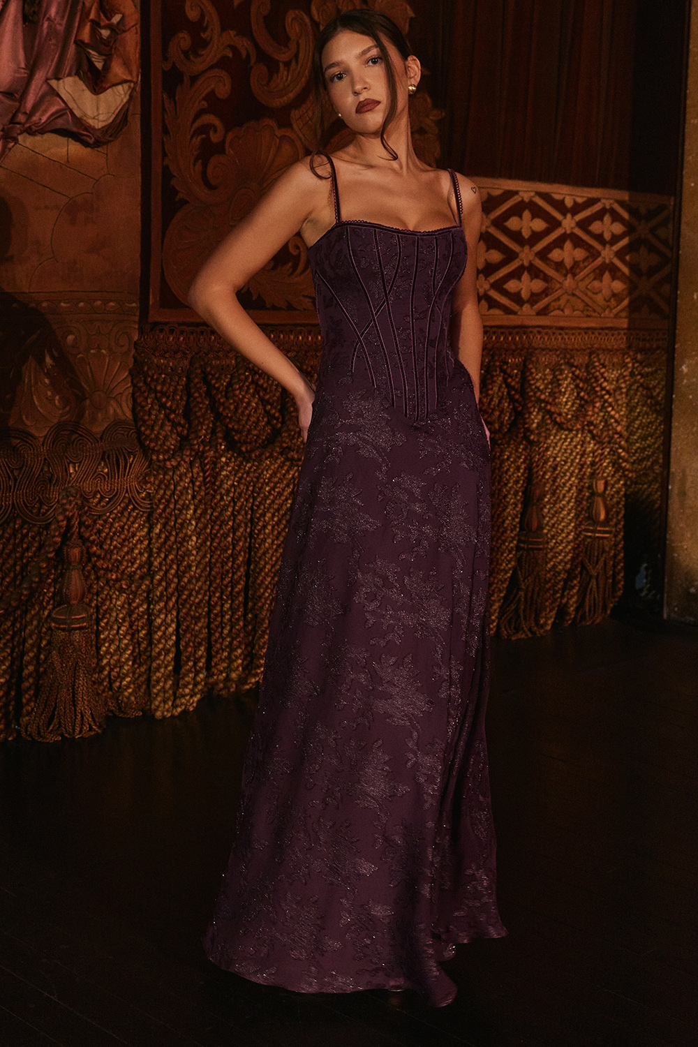 Esme Grape Lurex Chiffon Maxi Dress - luluinthesky