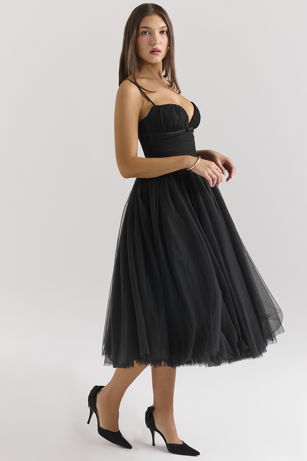 Countess Black Tulle Ruched Bodice Midi Dress - SALE - luluinthesky
