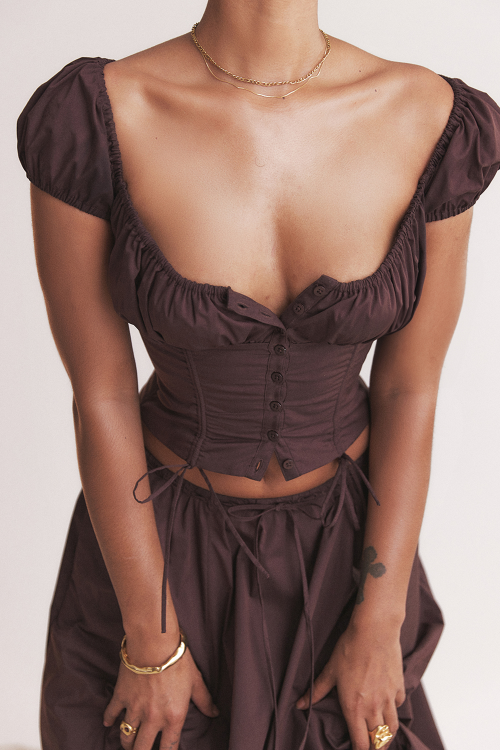 Kitty Rich Brown Gathered Top - luluinthesky