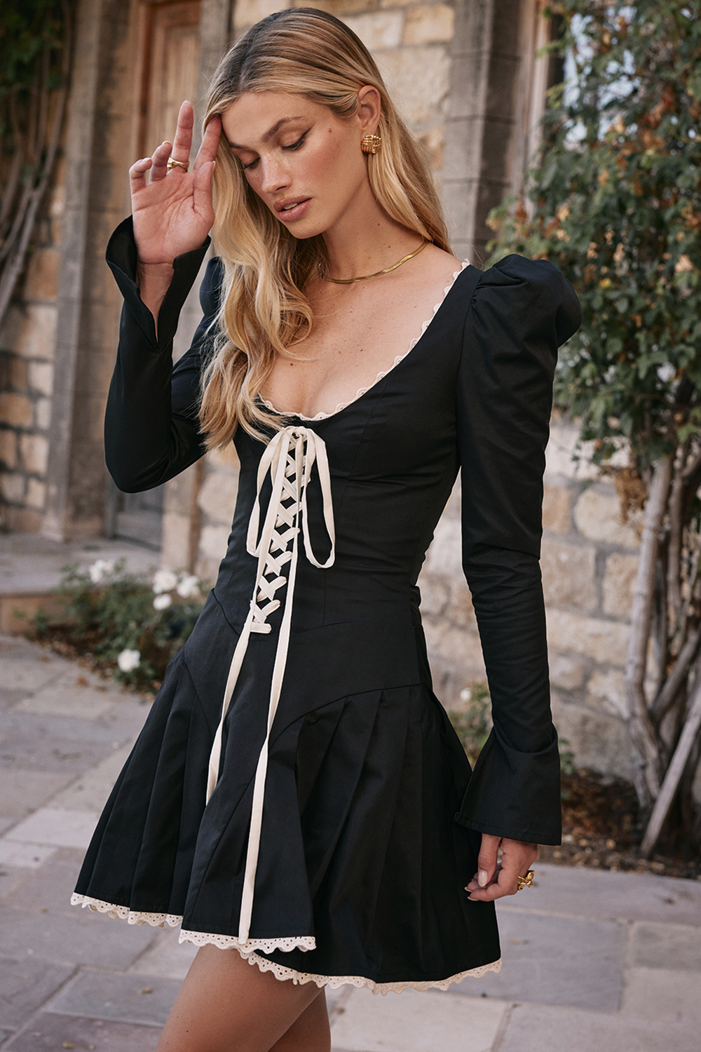 Larisa Black & Cream Pleated Mini Dress - luluinthesky