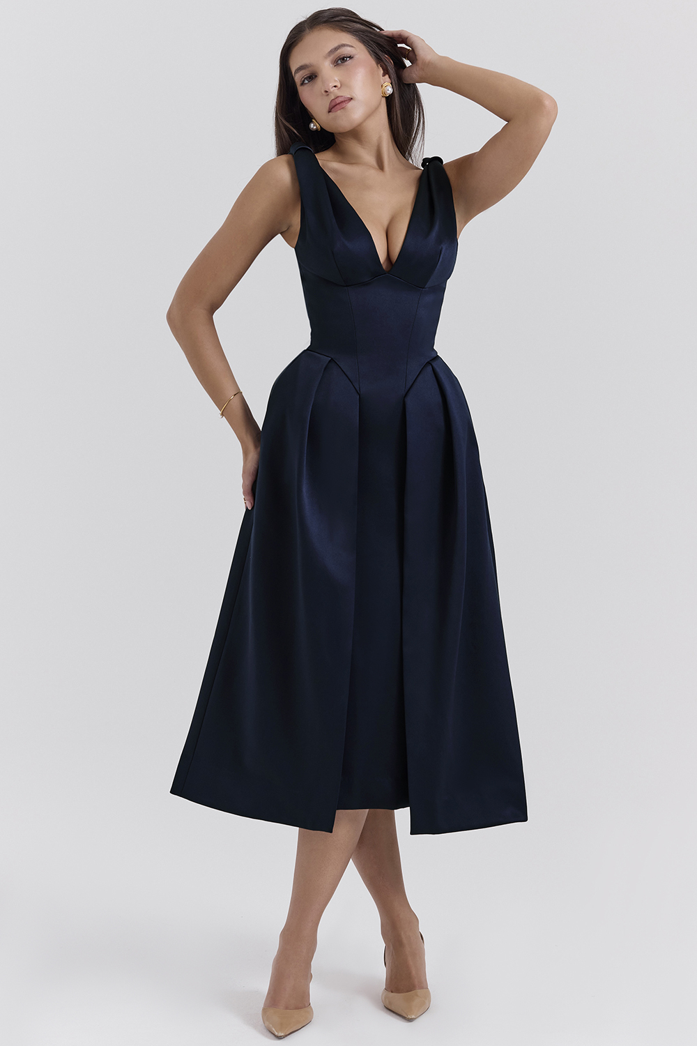 Paloma Midnight Twist Strap Satin Midi Dress - SALE - luluinthesky