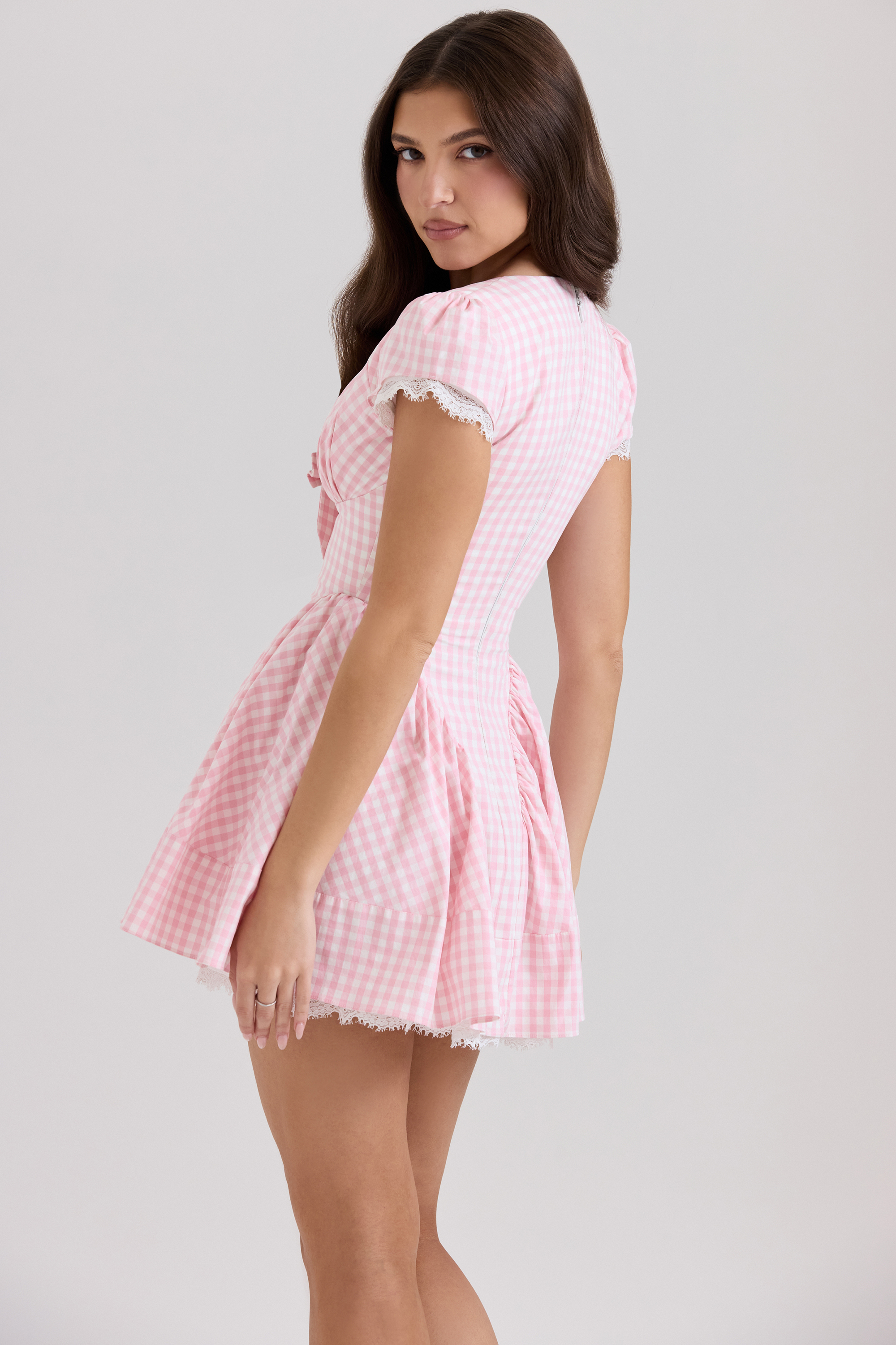 Emiliana Pink Gingham Cotton Mini Dress - luluinthesky