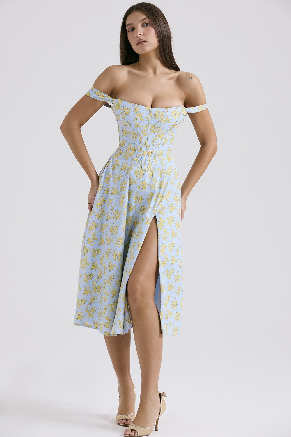 Saira Soft Blue Vintage Floral Print Cotton Midi Sundress - luluinthesky