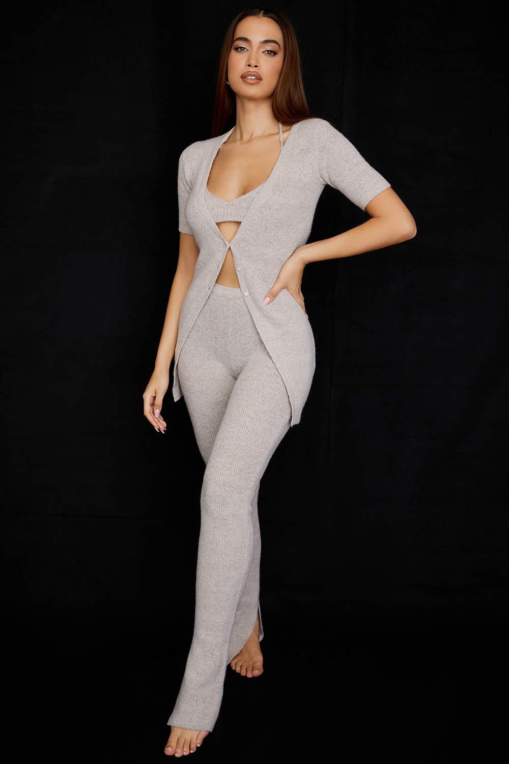 Raven Oatmeal Ribbed Knit Flared Trousers - SALE - luluinthesky