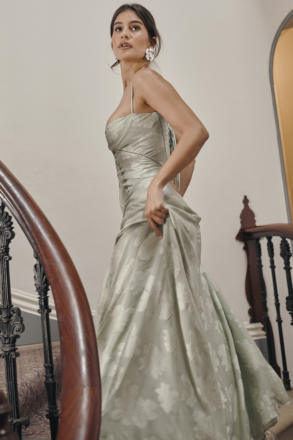 Seren Pistachio Floral Lace Back Maxi Dress - luluinthesky