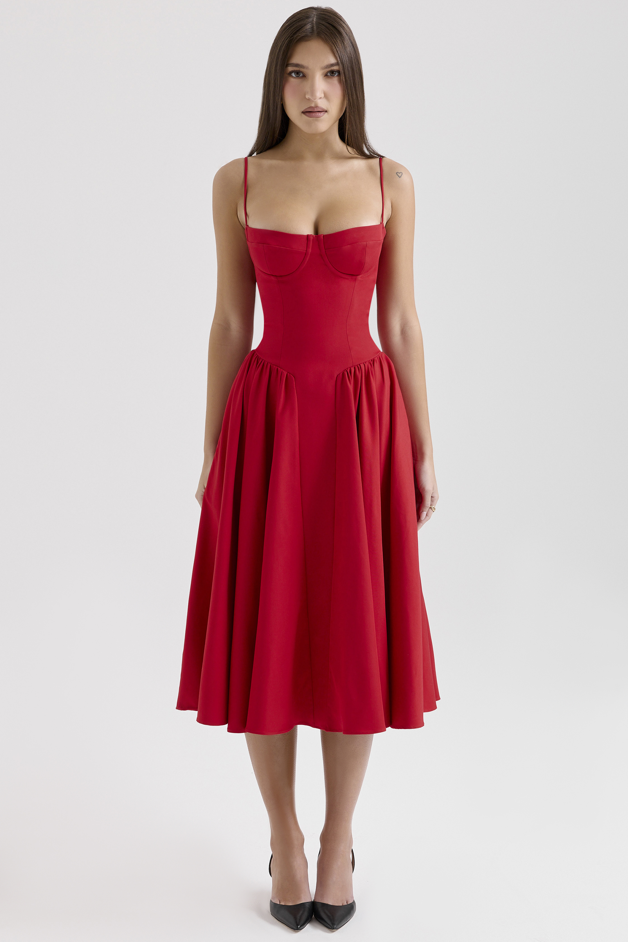 Samaria Red Gathered Midi Dress - luluinthesky