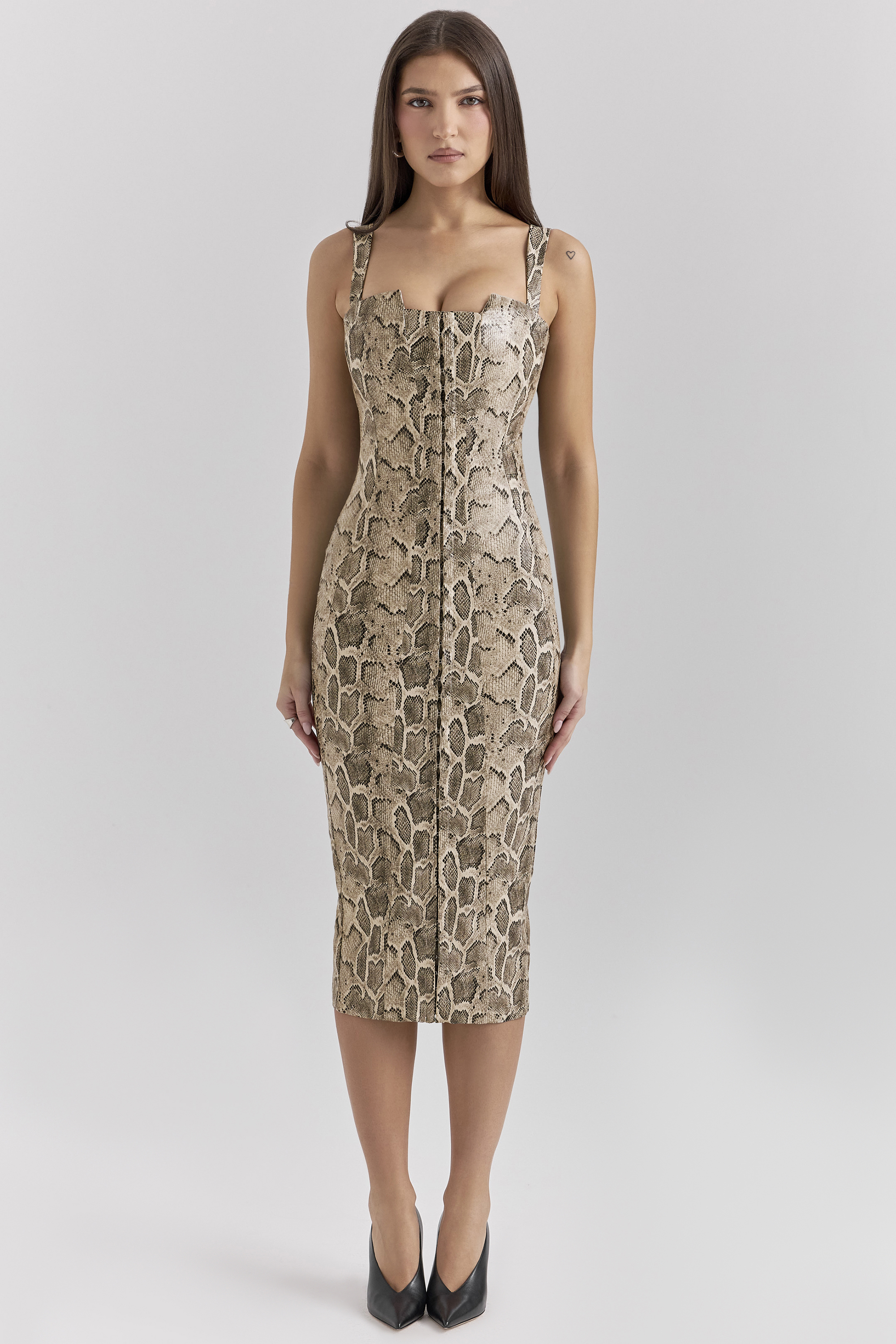 Gracie Snakeskin Print Vegan Leather Midi Dress - luluinthesky